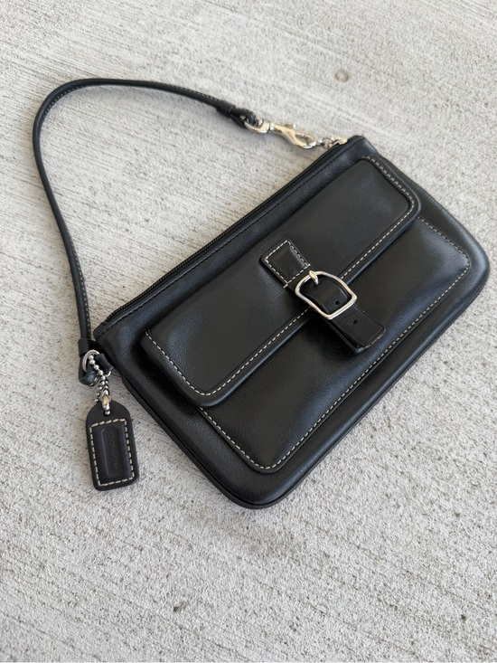 Coach Handbags - Vintage Coach Black Leather Buckle Wristlet Baguette Y2K Mini Purse 7” Shoulder